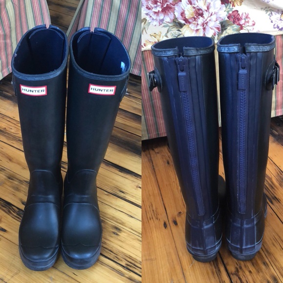 hunter boots with zipper in back